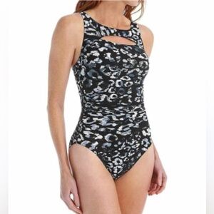 Magicsuit Leopard Animal Print Chest Cutout Ruched One-Piece Swimsuit 698